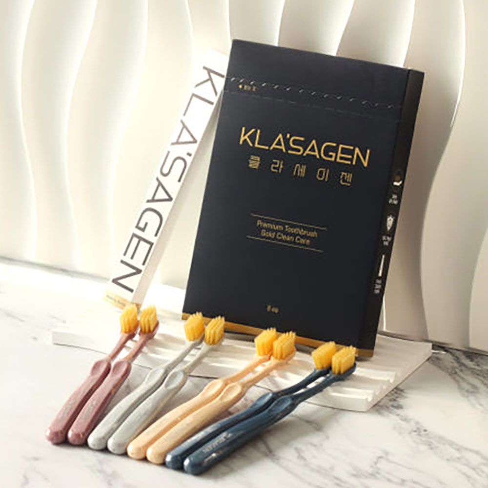 KLA'SAGEN Gold Clean Care Toothbrush 8EA 99.9 Percent Pure Gold Antibacterial Fine Bristles _ Made in Korea